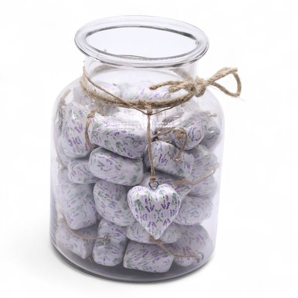 Corazones de Madera Decorativos Grandes - Lavanda (50) - en Tarro Expositor