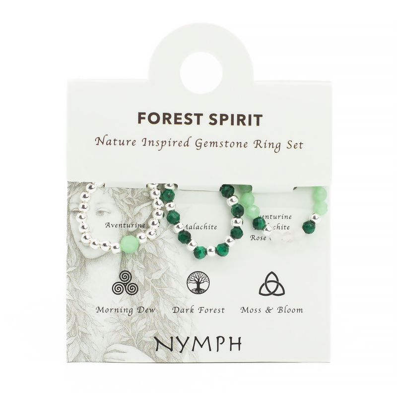 Conjunto de anillos de gema del espíritu de la ninfa - Espíritu del Bosque