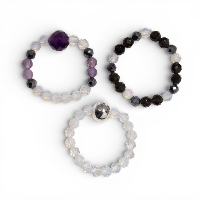 Conjunto de Anillos con Gemas de Espíritu Ninfa - Luna Llena