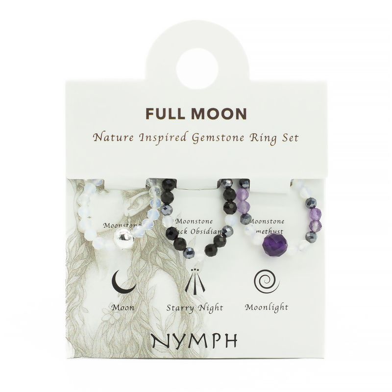 Conjunto de Anillos con Gemas de Espíritu Ninfa - Luna Llena