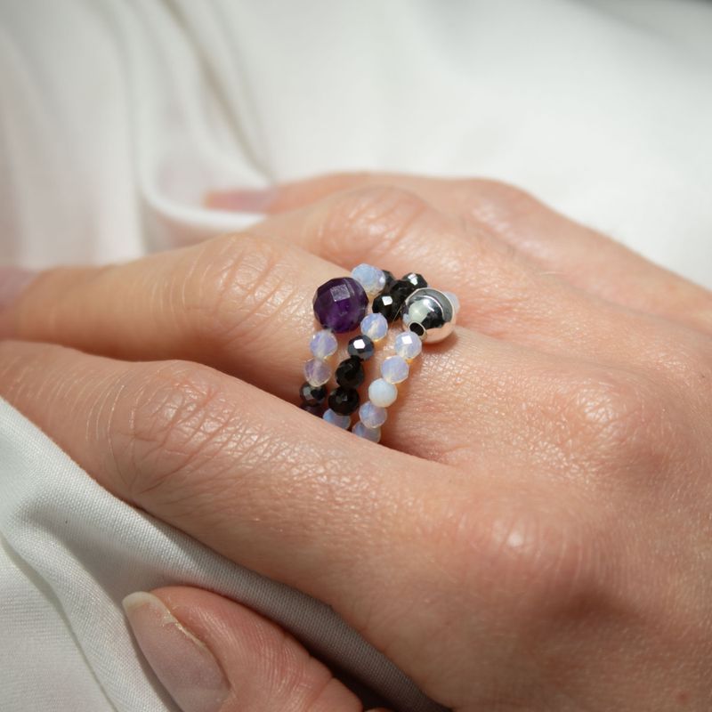 Conjunto de Anillos con Gemas de Espíritu Ninfa - Luna Llena