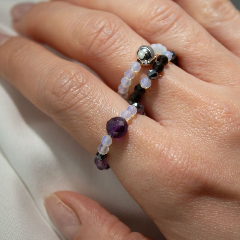 Conjunto de Anillos con Gemas de Espíritu Ninfa - Luna Llena