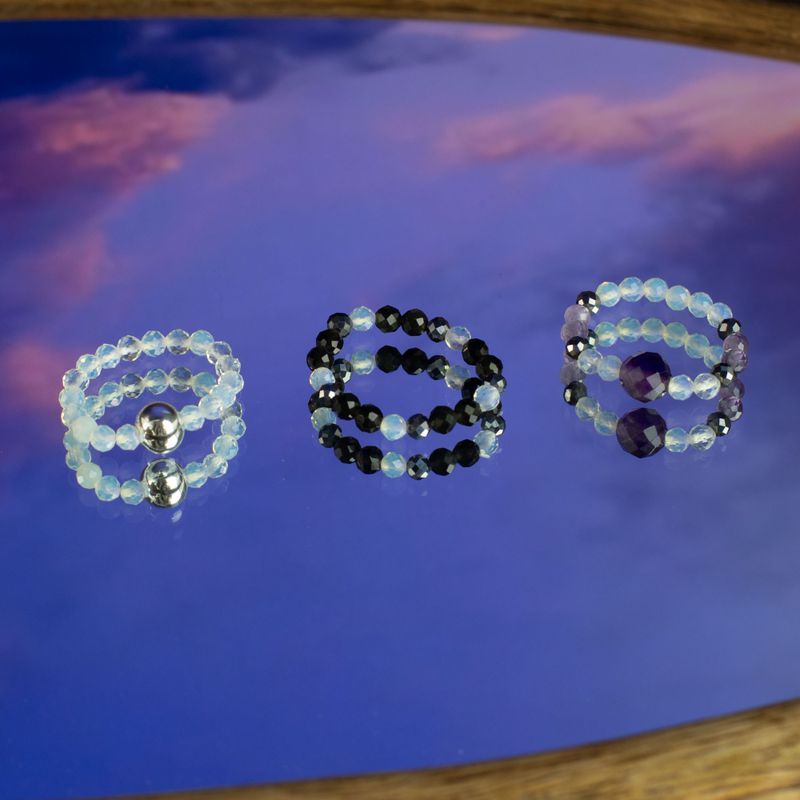 Conjunto de Anillos con Gemas de Espíritu Ninfa - Luna Llena