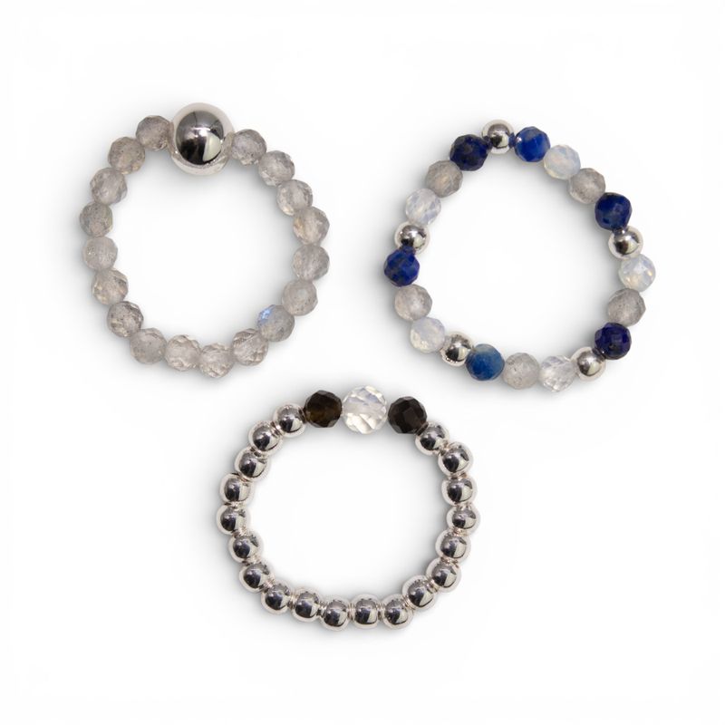Conjunto de Anillos con Gemas de Espíritu Ninfa - Aurora Boreal