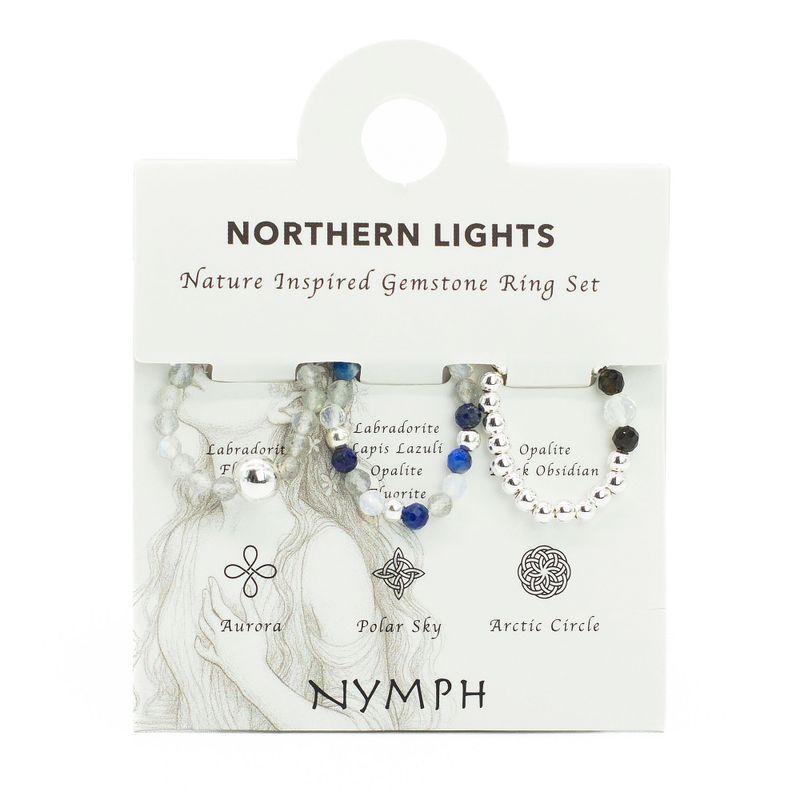Conjunto de Anillos con Gemas de Espíritu Ninfa - Aurora Boreal