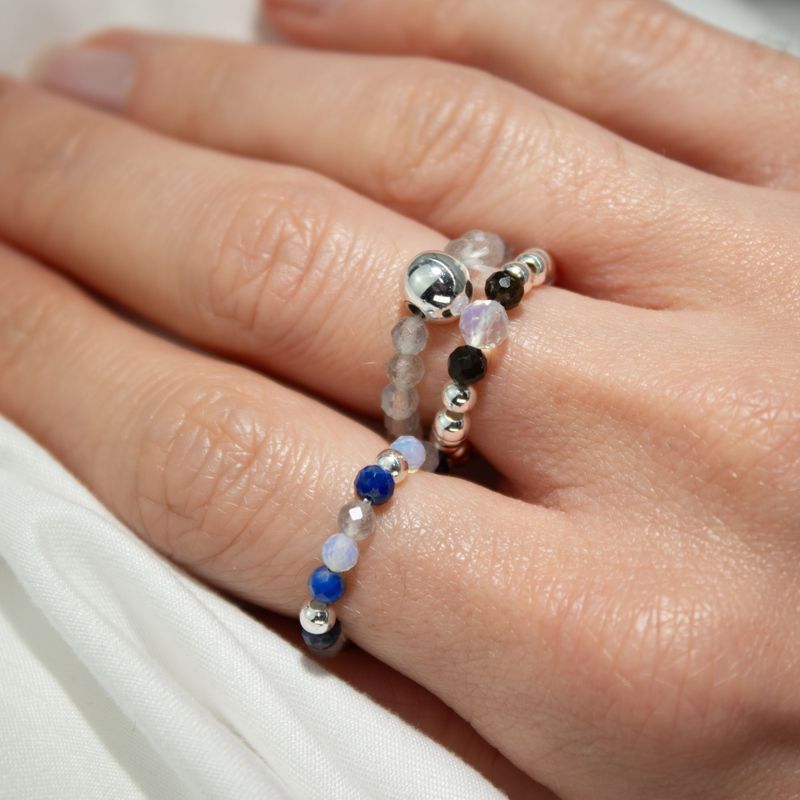 Conjunto de Anillos con Gemas de Espíritu Ninfa - Aurora Boreal