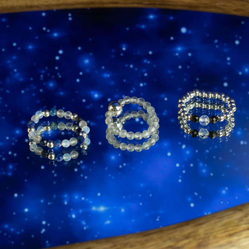 Conjunto de Anillos con Gemas de Espíritu Ninfa - Aurora Boreal