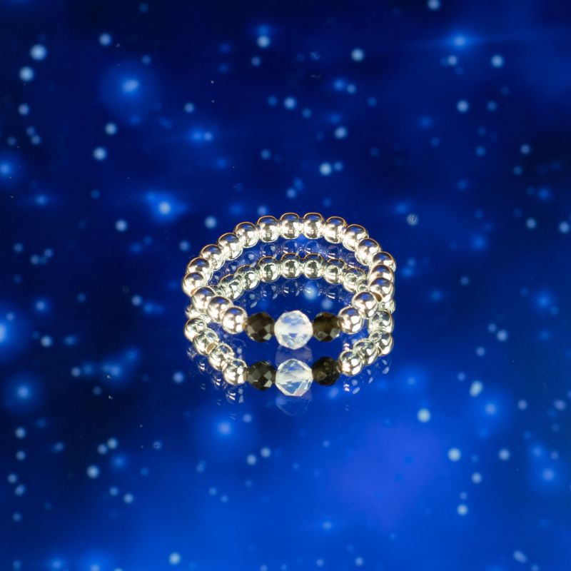 Conjunto de Anillos con Gemas de Espíritu Ninfa - Aurora Boreal