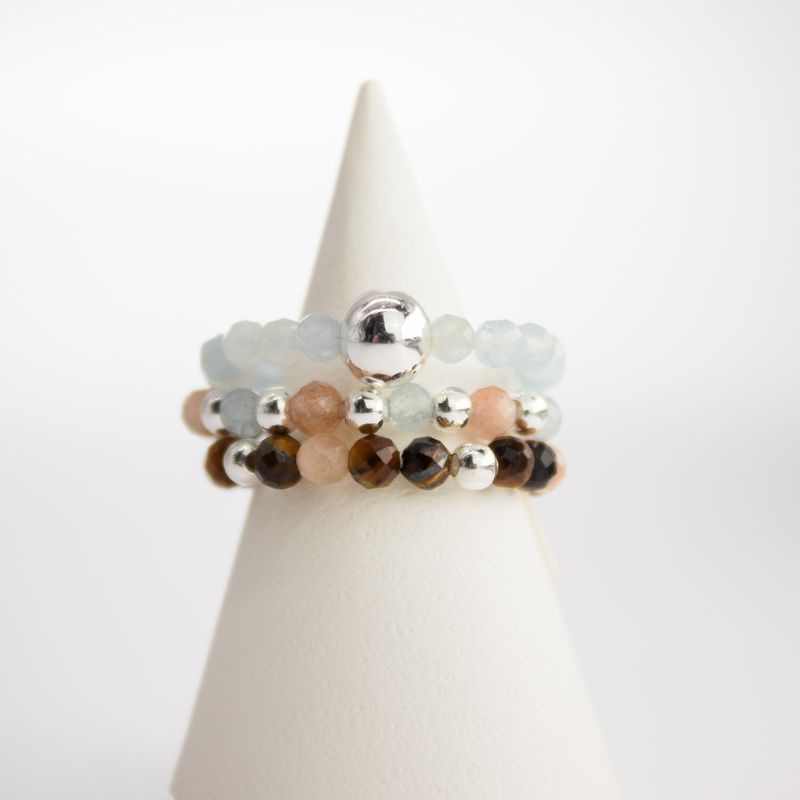 Conjunto de Anillos con Gemas de Espíritu Ninfa - Atardecer en el Mar