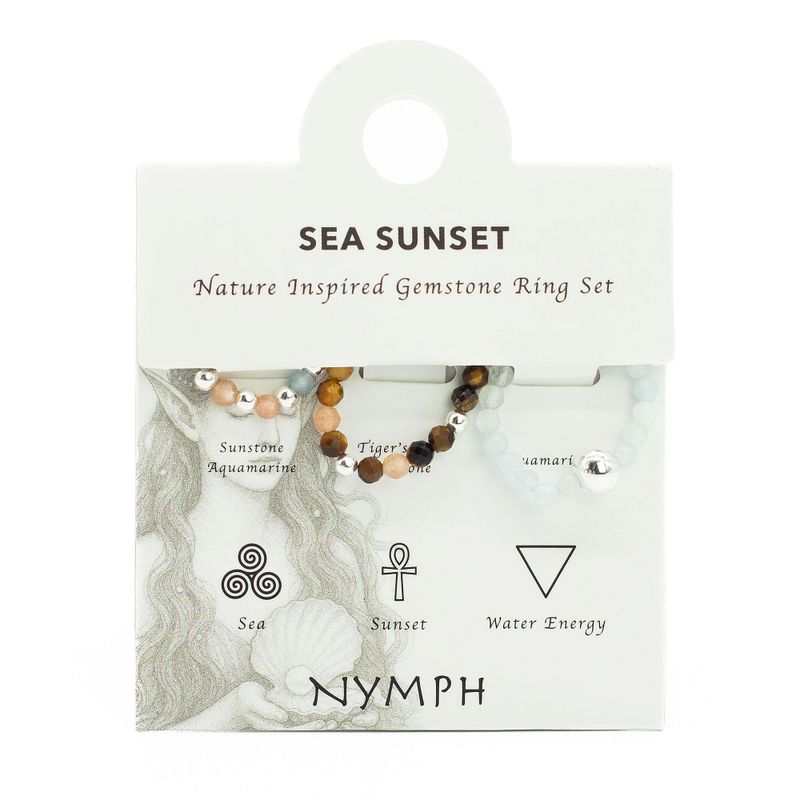 Conjunto de Anillos con Gemas de Espíritu Ninfa - Atardecer en el Mar