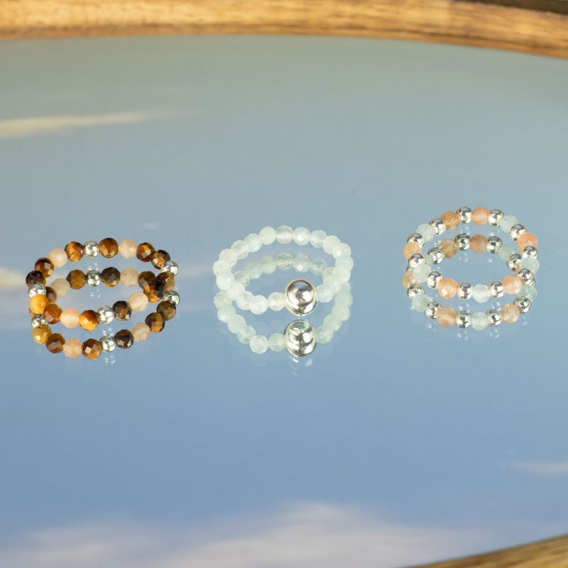 Conjunto de Anillos con Gemas de Espíritu Ninfa - Atardecer en el Mar