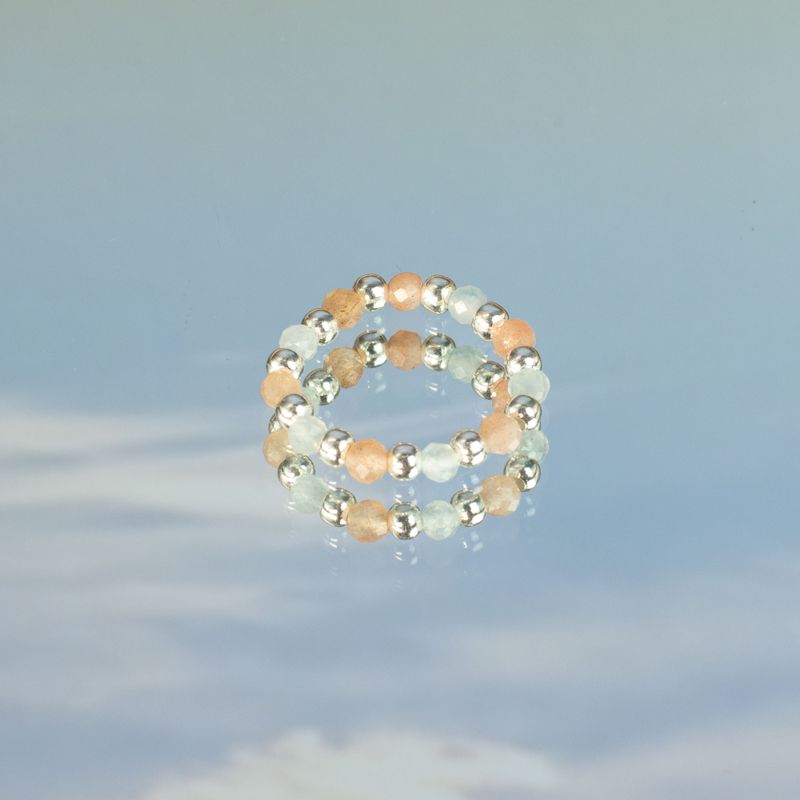 Conjunto de Anillos con Gemas de Espíritu Ninfa - Atardecer en el Mar