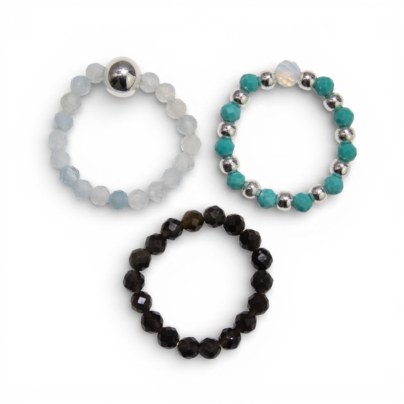 Conjunto de Anillos con Gemas de Espíritu Ninfa - Océano Infinito