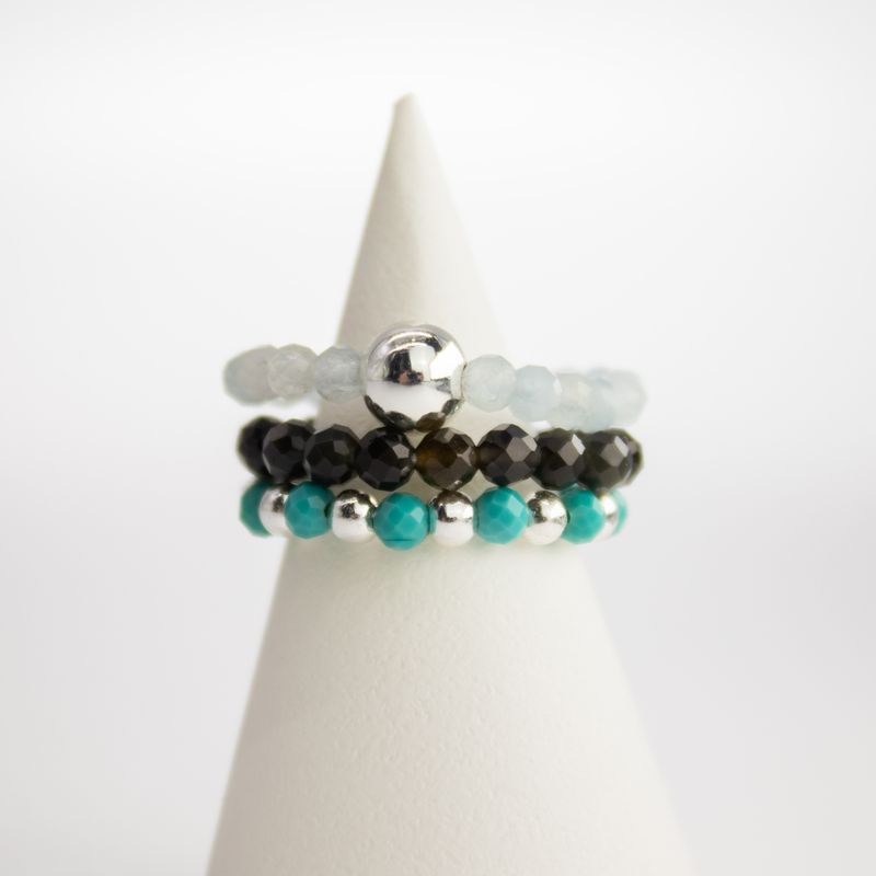 Conjunto de Anillos con Gemas de Espíritu Ninfa - Océano Infinito