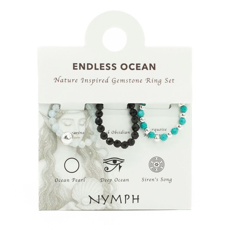 Conjunto de Anillos con Gemas de Espíritu Ninfa - Océano Infinito