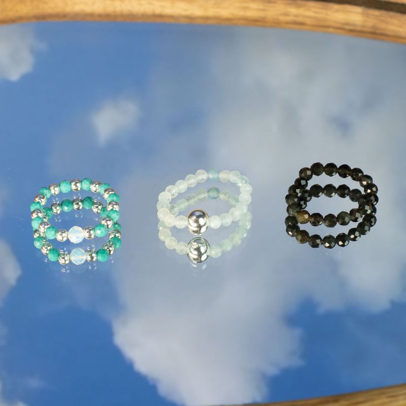 Conjunto de Anillos con Gemas de Espíritu Ninfa - Océano Infinito