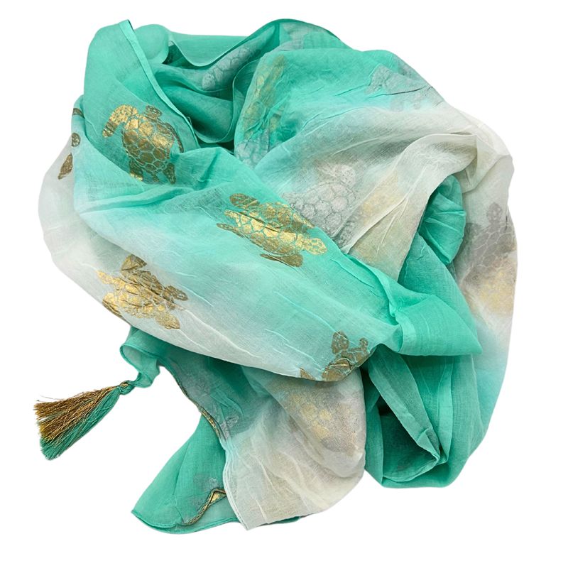 Nomad Sari - Pareo - Diseño de tortuga en blanco, turquesa y dorado