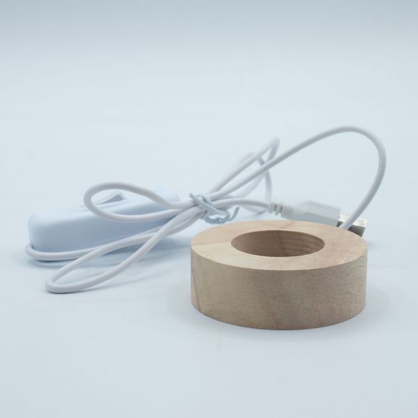 Base LED USB Redonda de Madera de 6 cm - Multicolor