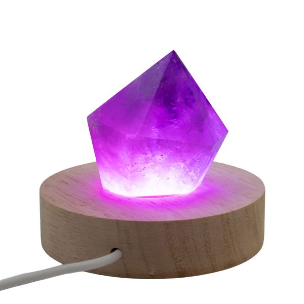 Base LED USB Redonda de Madera de 8 cm - Multicolor