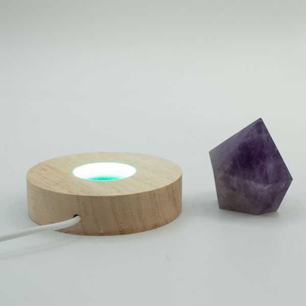 Base LED USB Redonda de Madera de 8 cm - Multicolor