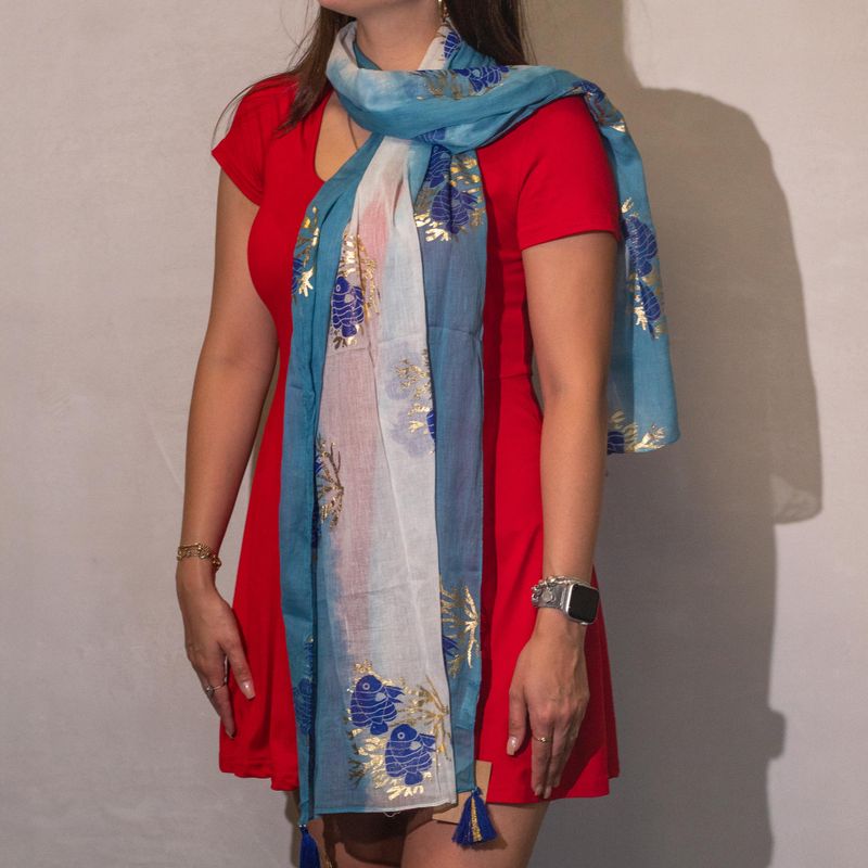 Nomad Sari  - Pareo -  180x50cm - Aqua Fish - Azul del Mar