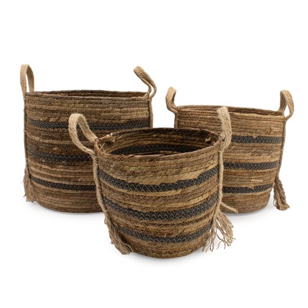 Cestas Grandes de Hoja de Plátano y Junco Marino - Marrones naturales - Juego de 3