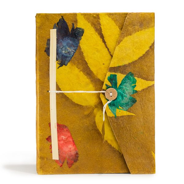 Cuaderno Grande Lokta - Bold Floral  (21x15cm) - 45 Hojas - Incluye Marcapáginas - Marrón Mostaza