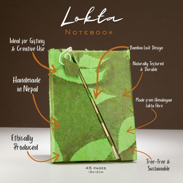 Cuaderno Mediano Lokta Bold Floral - Con Cierre De Bambú (15x12cm) - 45 Hojas - Verde Musgo