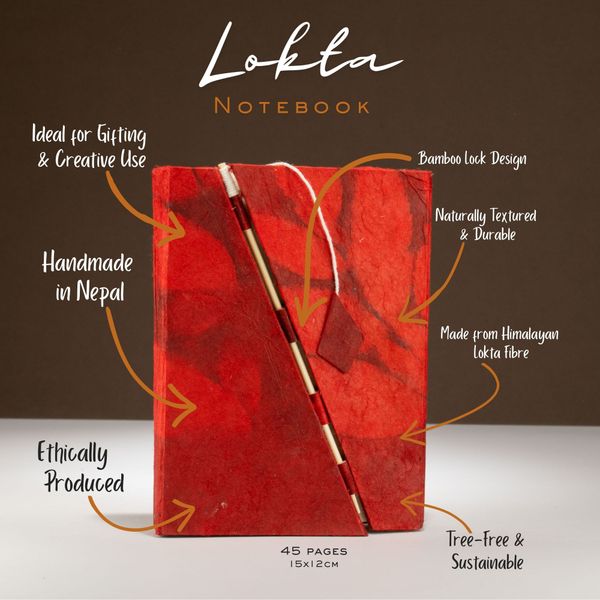 Cuaderno Mediano Lokta Bold Floral - Con Cierre De Bambú (15x12cm) - 45 Hojas - Rubí
