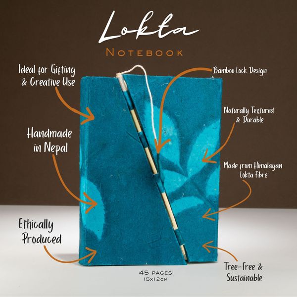 Cuaderno Mediano Lokta Bold Floral - Con Cierre De Bambú (15x12cm) - 45 Hojas - Azul Medianoche