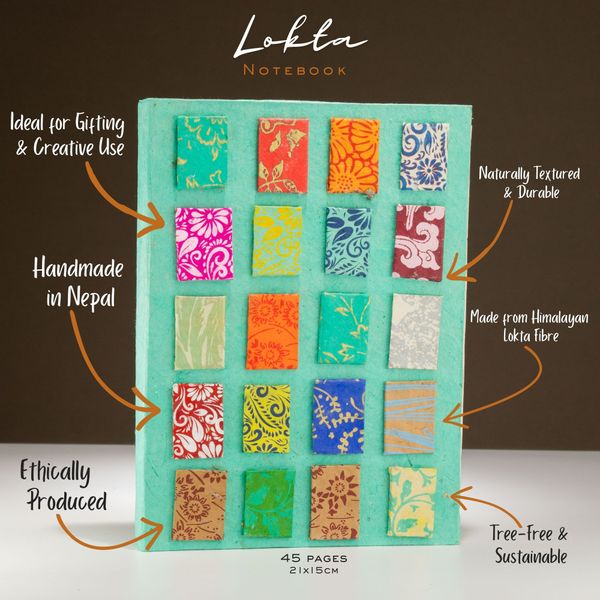 Mini Cuadernos Lokta (21x15cm) - 45 Hojas - Incluye Marcapáginas - Verde Azulado