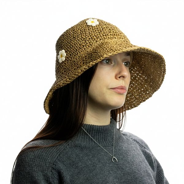 Sombrero de Paja Flexible - Café y margaritas