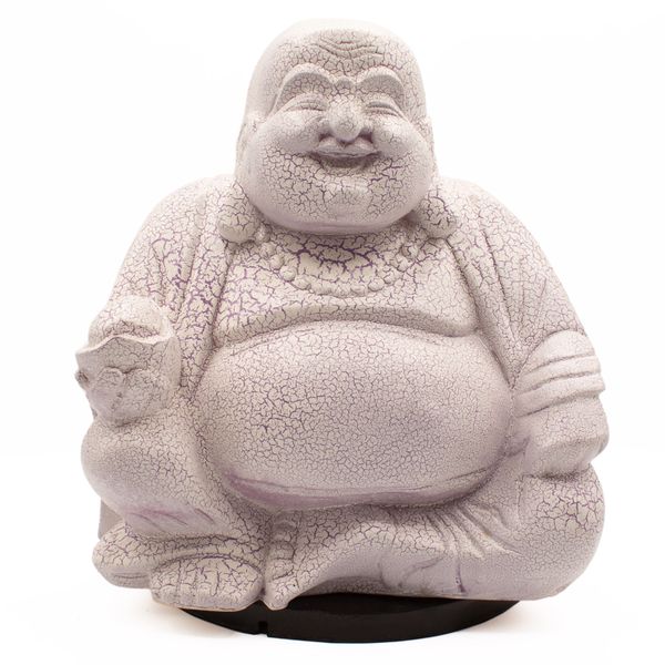 Lámpara del Buda risueño - Craquelado lavanda - Base redonda