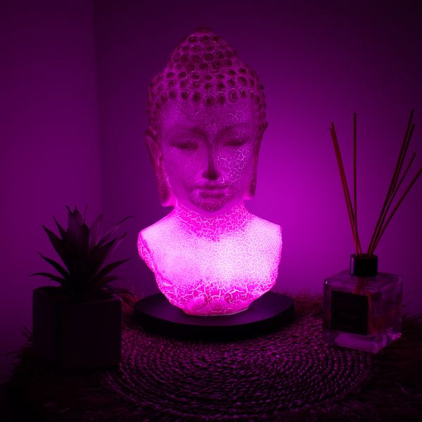 Lámpara de busto de Buda con cristal craquelado color cereza - base ovalada