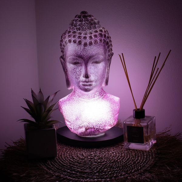 Lámpara de busto de Buda con acabado craquelado lavanda - Base oval