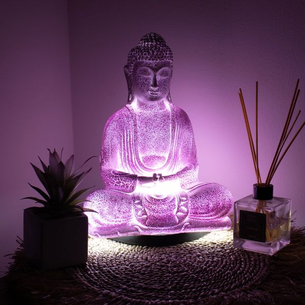 Lámpara de Buda para meditación con acabado craquelado lavanda - Base oval
