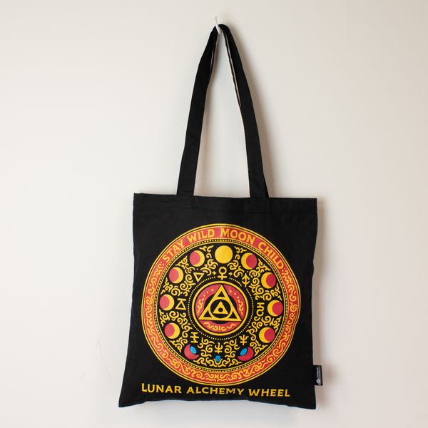 Bolsa Tote Icónica Clásica - Luna Alchemy Wheel - Negro 6oz (40x36cm)