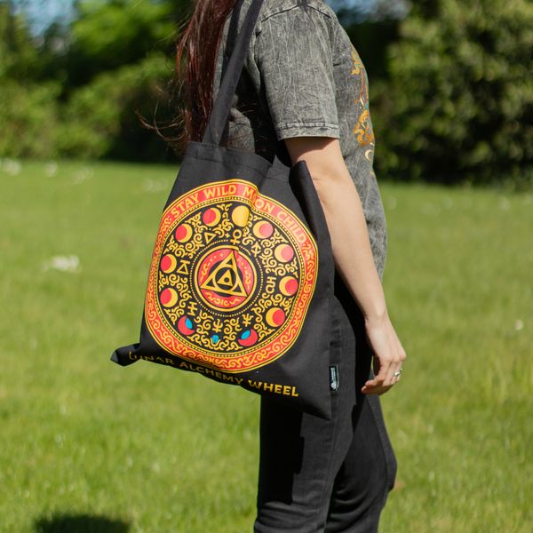 Bolsa Tote Icónica Clásica - Luna Alchemy Wheel - Negro 6oz (40x36cm)