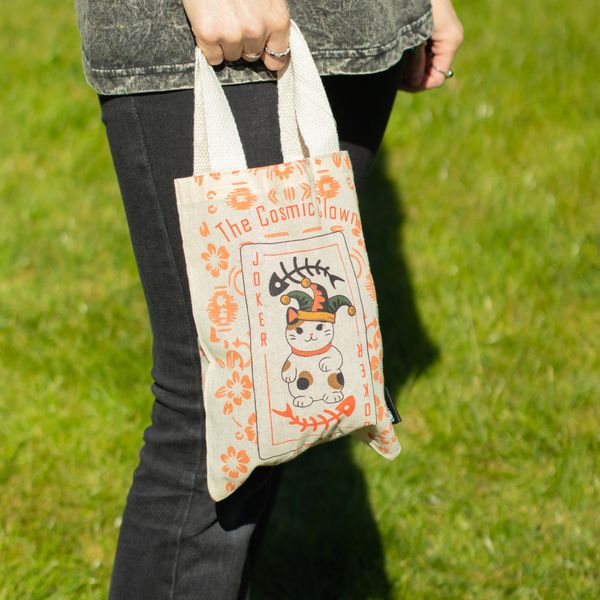 Mini Bolso Tote Básico Icónico - Gato de la Suerte (4 diseño variado ) - (24x18cm) - Natural 4oz (pack 100)