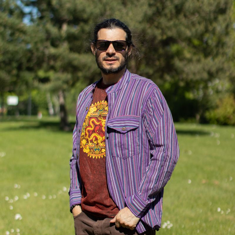 Nomad Sari Grandad Shirt - Negro Púrpura - Mediano