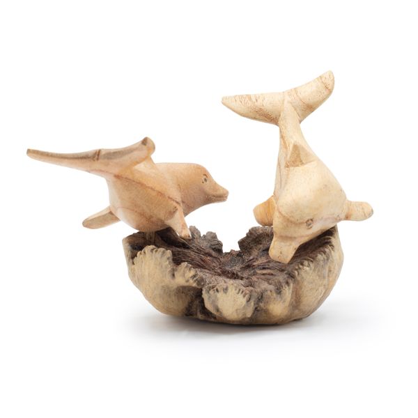 Figura de Madera Tallada a Mano  - Delfines jugando