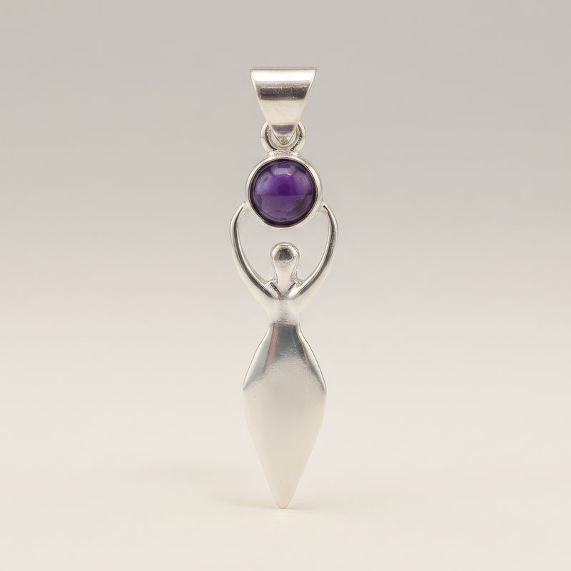 Colgante Esotérico de la India - Plateado (Cordón de 45 cm) - Amatista de la Diosa
