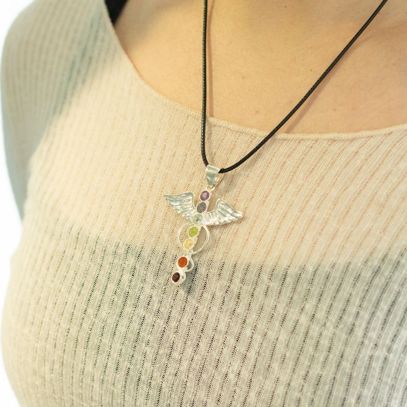Colgante Esotérico de la India - Bañados en plata (cordón de 45 cm) - Chakra del Ángel