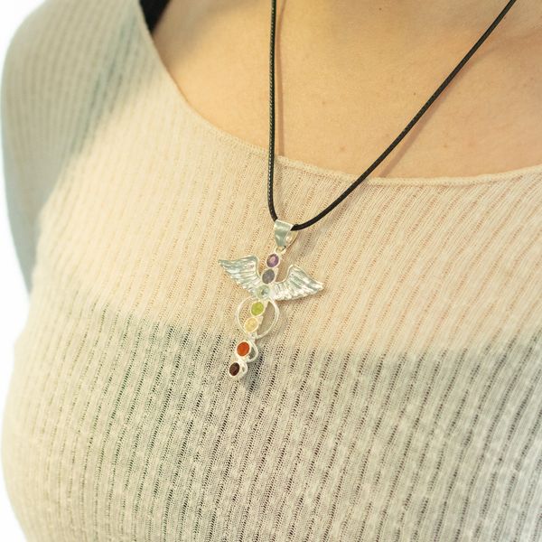 Colgante Esotérico de la India - Bañados en plata (cordón de 45 cm) - Chakra del Ángel