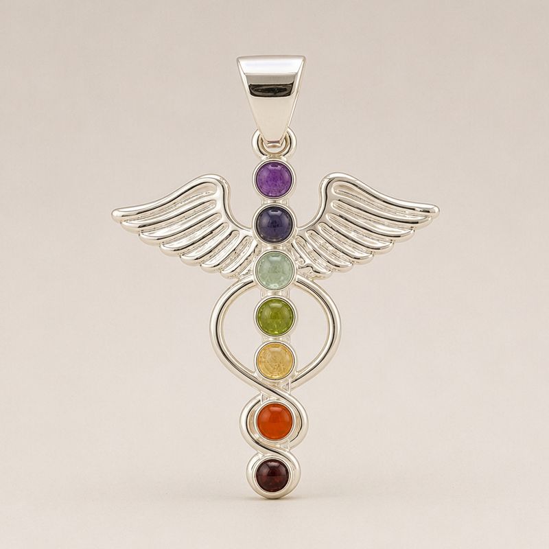 Colgante Esotérico de la India - Bañados en plata (cordón de 45 cm) - Chakra del Ángel