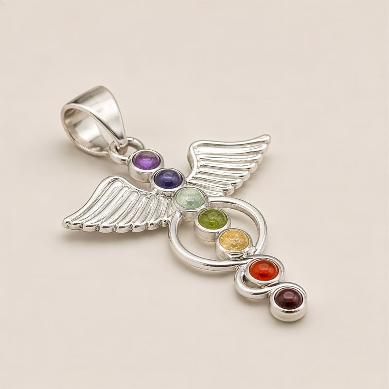 Colgante Esotérico de la India - Bañados en plata (cordón de 45 cm) - Chakra del Ángel