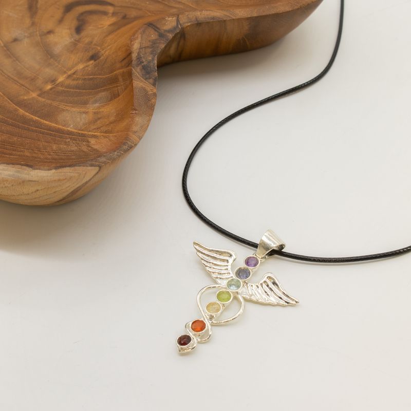 Colgante Esotérico de la India - Bañados en plata (cordón de 45 cm) - Chakra del Ángel