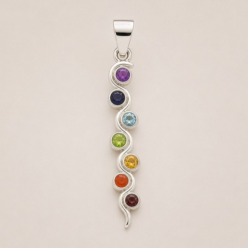 Colgante Esotérico de la India - plateados con baño de plata (cordón de 45 cm) - Chakra de la serpiente