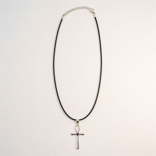 Colgante esotérico de la India - Plateados (cordón de 45 cm) - Símbolo Ankh de la vida eterna