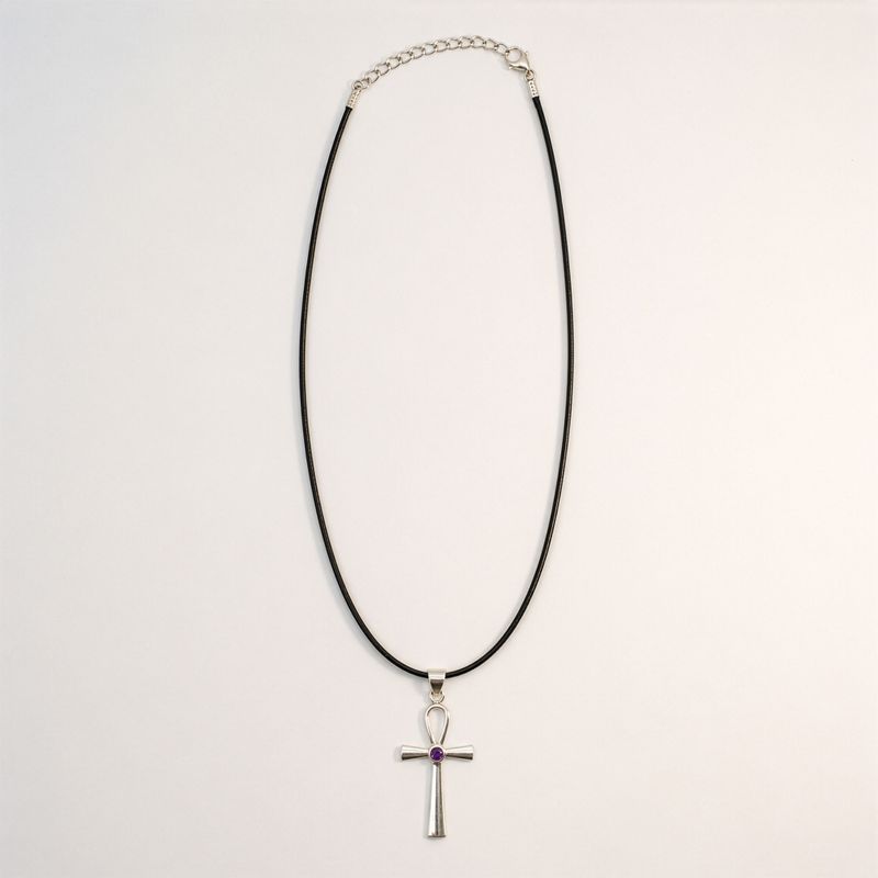 Colgante esotérico de la India - Plateados (cordón de 45 cm) - Símbolo Ankh de la vida eterna